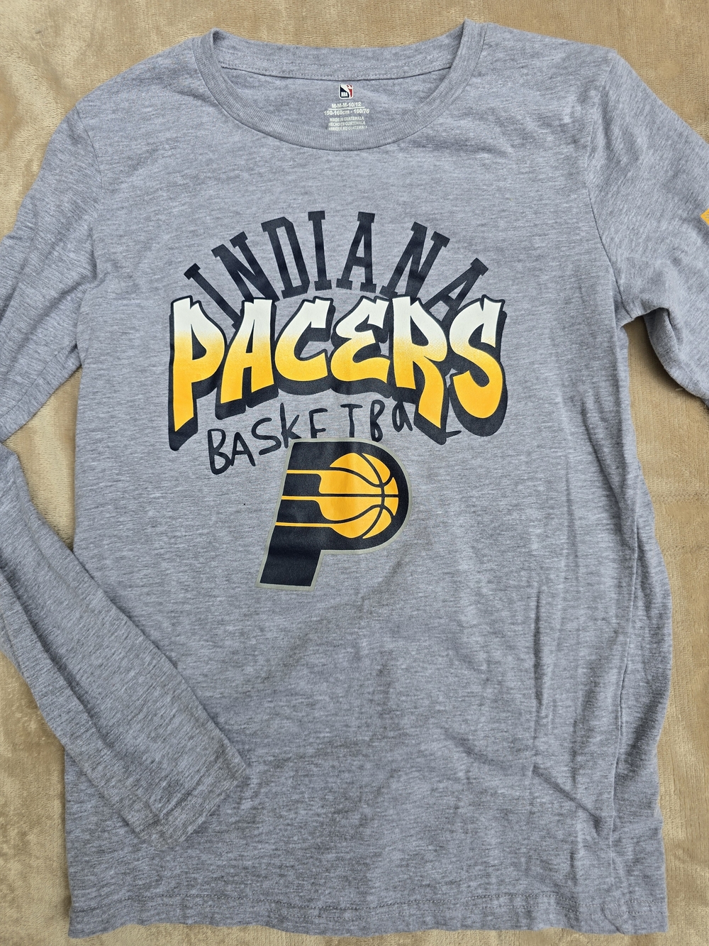 NBA Indiana Pacers Kids Long-Sleeve Tee in Gray with Yellow Accents